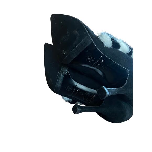 ESCADA Mink Trim Knee High Suede Stiletto Boots Shoes Black White Fur 39.5 9.5 - Picture 8 of 8